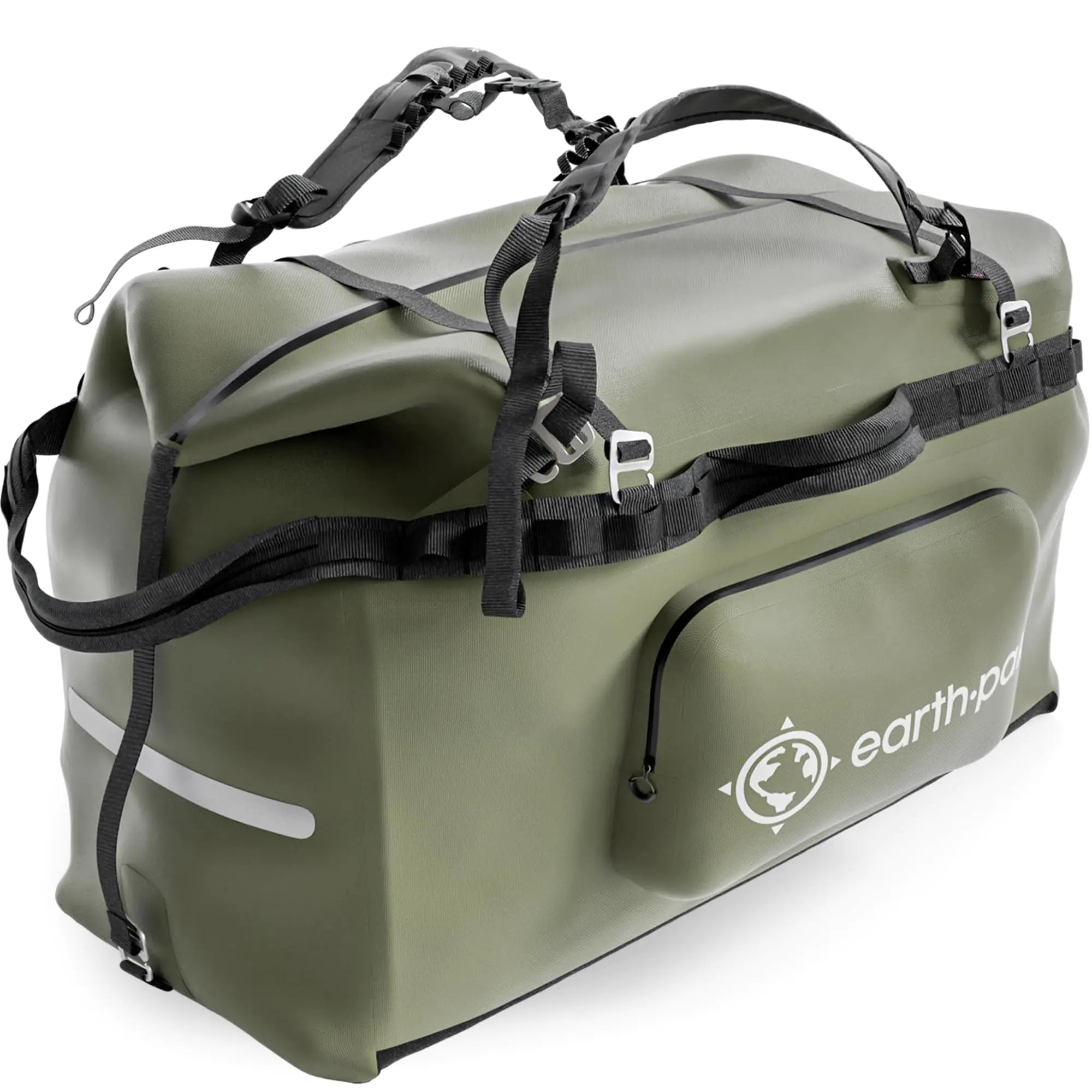 Earth Pak Waterproof Duffel Bag - Large Dry Bag 1680D TPU Waterproof Bags - Heavy Duty Camping Bag - Waterproof Duffle Bag 8x8 Popout Pocket- Boat Bag- Marine Dry Bags for Kayaking (Forest Green160L)