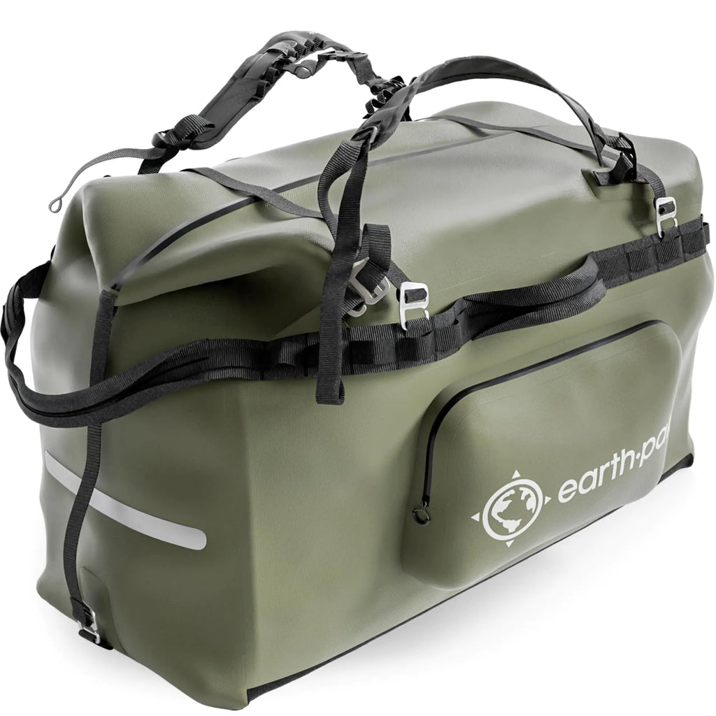 Earth Pak Waterproof Duffel Bag - Large Dry Bag 1680D TPU Waterproof Bags - Heavy Duty Camping Bag - Waterproof Duffle Bag 8x8 Popout Pocket- Boat Bag- Marine Dry Bags for Kayaking (Forest Green160L)